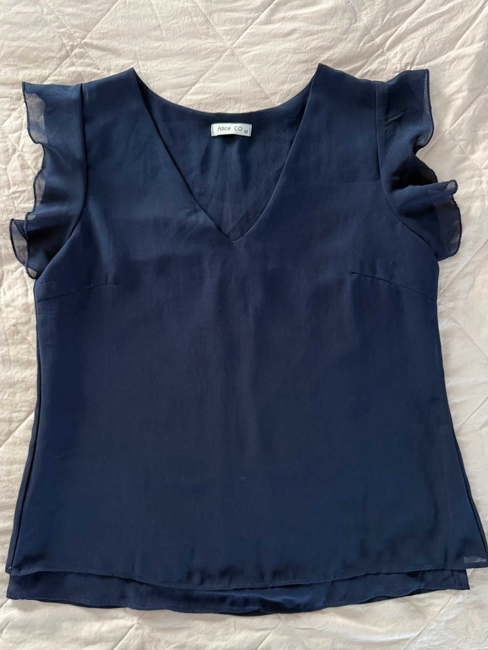 Alice + Co Navy V-Neck Flutter Sleeve Blouse